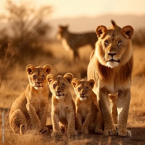 Lion and 3 cubs in safari