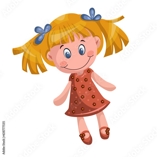 Vector image of a stylized doll with a wide cute smile. Emotion. EPS 10