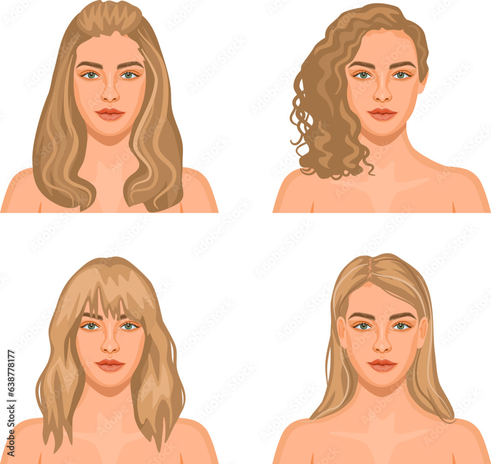 Set of female avatars. Four blonde girls with different hairstyles. Set of female avatars. Four blonde girls with different hairstyles.