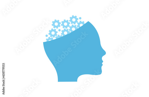 Symbol of artificial intelligence. A head with gears instead of a brain.