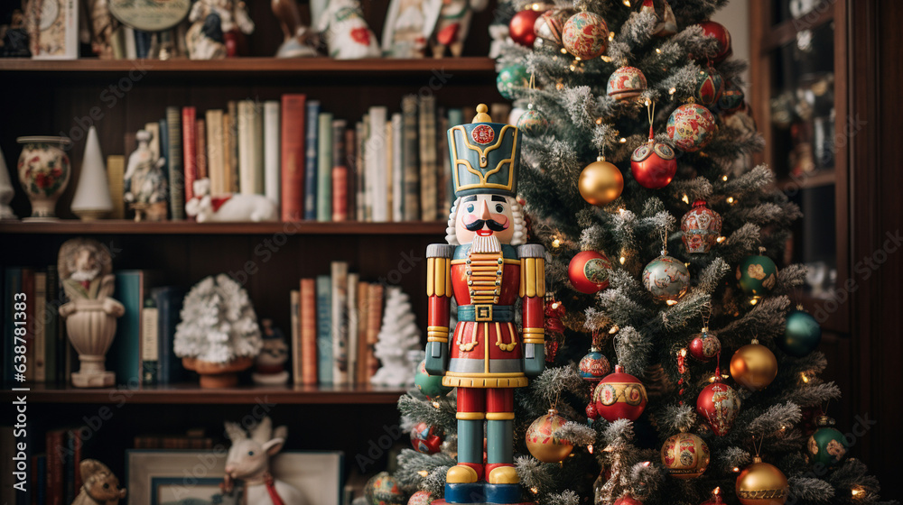 A whimsical Christmas tree decorated with vintage toys, wooden nutcrackers, and a charming mix of rustic and nostalgic ornaments 