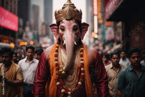 God Ganesh in human avatar walking in Indian street