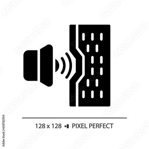 2D pixel perfect soundproof material glyph style icon, isolated vector, soundproofing solid illustration.