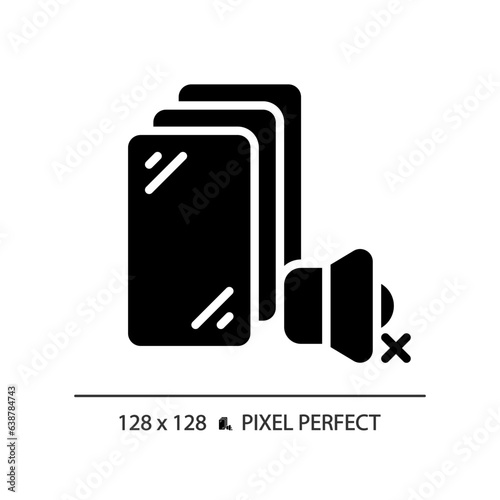 2D pixel perfect soundproof fibreglass glyph style icon, isolated vector, soundproofing solid illustration.