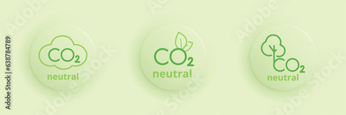 Three round logo neutral co2. Carbon footprint, not zero, carbon reduction concept. vector illustration  