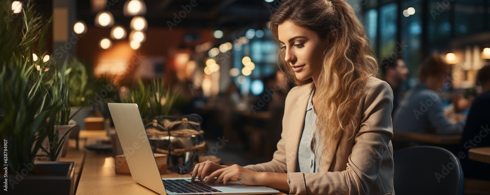 banned image of a young woman using a laptop in an office. banned image of a young woman using a laptop in an office.