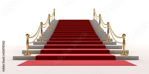 Red carpet and golden barrier isolated on white background