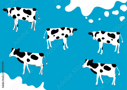 乳牛（線ありと線なし）とミルク模様セット © kanichi