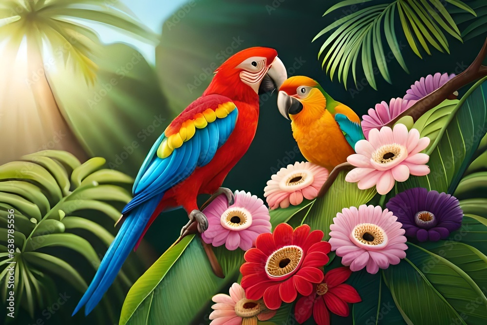 parrot and flower generated Ai