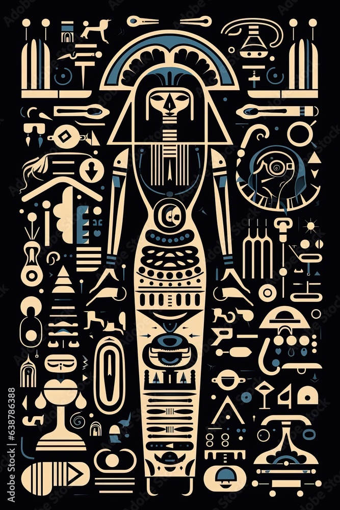 Egyptian abstract poster design in hieroglyphic signs style. Generative Ai Egyptian abstract poster design in hieroglyphic signs style. Generative Ai