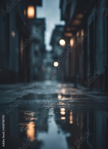 A Street at nighttime with rain puddles e.g. for book covers