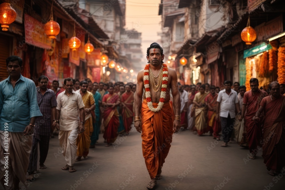 Obraz premium religious man walking in the street of India