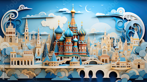 Moscow cityscape, paper art, generative ai