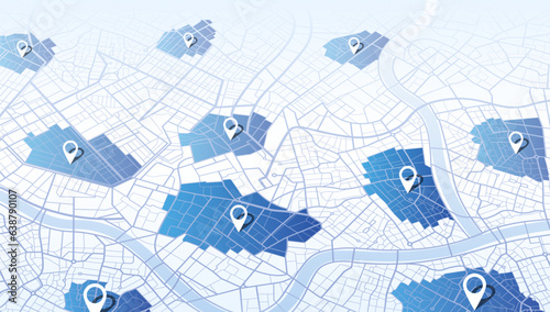 Multiple destinations, points Vector, isometric modern abstract map, perspective GPS navigator screen with street road, location. City top view. Colorful pines, geometric element, Online navigation.