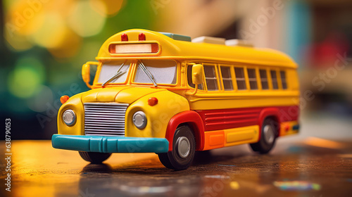 Closeup yellow school bus toy