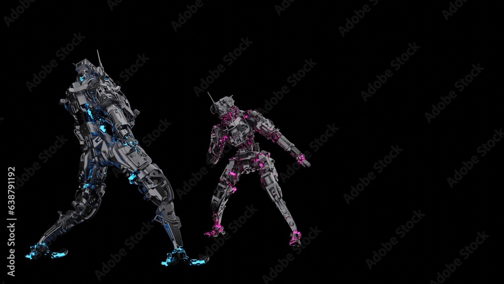 robots, androids dancing, salsa, rumba, on a black background, 3d render, background for dance music robots, androids dancing, salsa, rumba, on a black background, 3d render, background for dance music