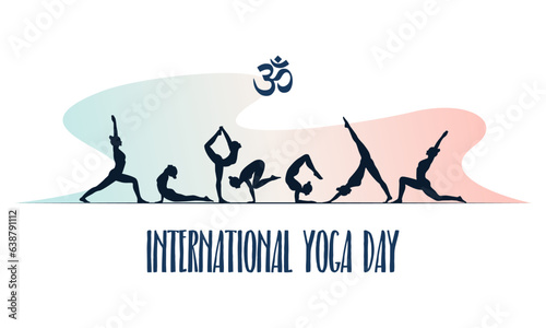 International yoga day banner with different silhouette poses