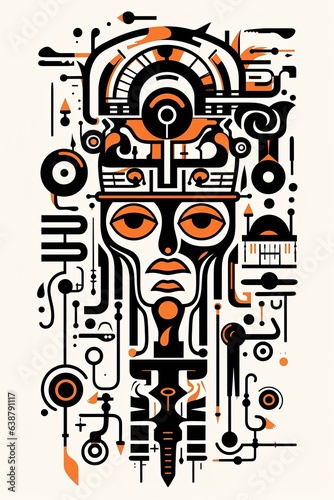 Egyptian abstract poster design in hieroglyphic signs style. Generative Ai