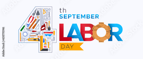 4th september. usa labor day with handyman tools elements. celebration of international labor day