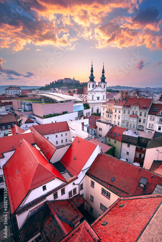 Brno, Czech Republic. Aerial cityscape image of Brno, second largest city in Czech Republic at summer sunset.