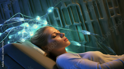 Woman on Bioresonance therapy session. Generative AI. 