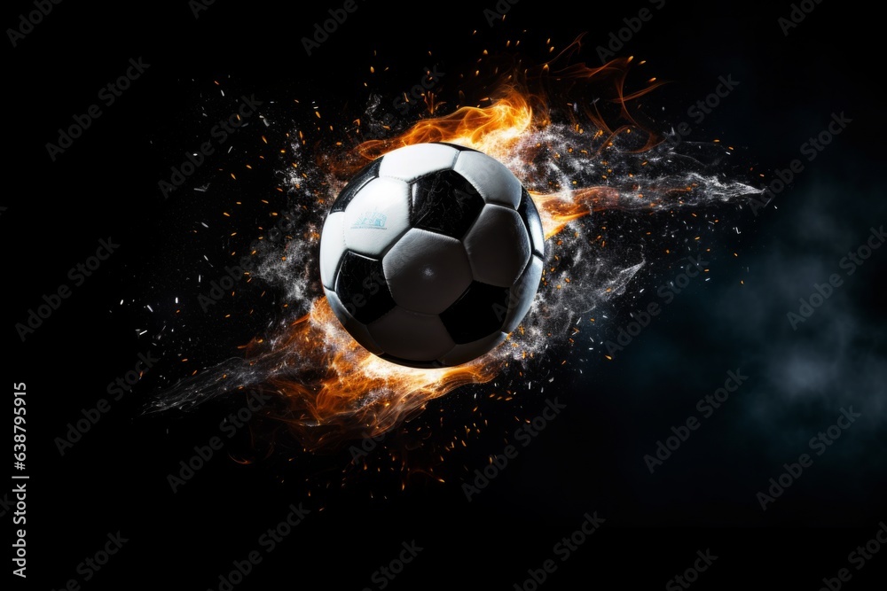 Naklejka premium 強烈なシュートで燃えるサッカーボール 