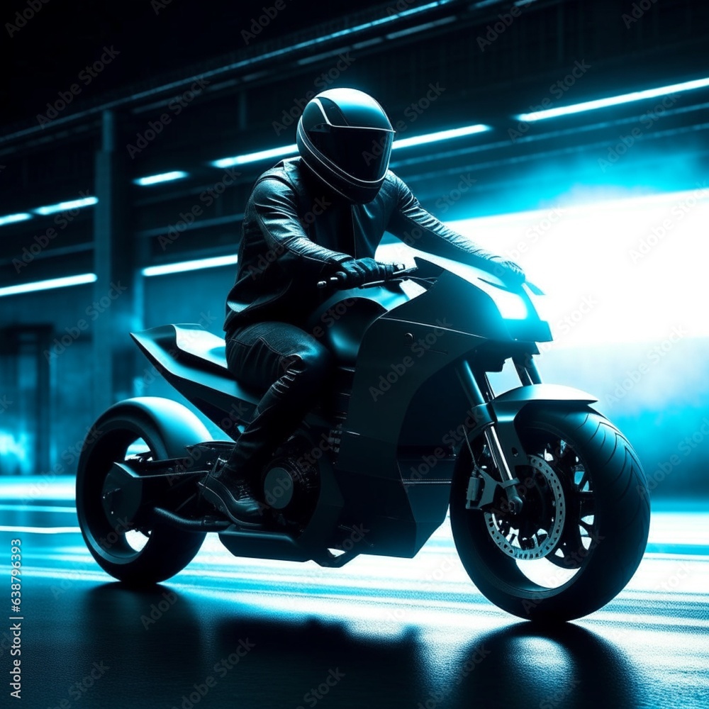 Riding a black motorbike with all black clothes