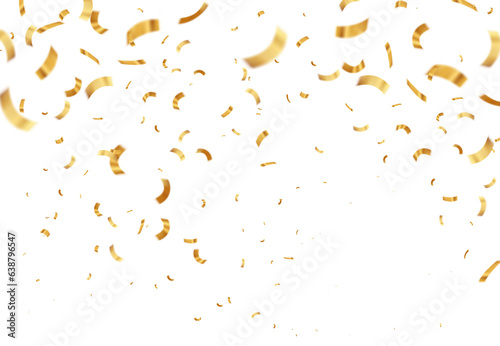 Falling isolated Gold Confetti. Glossy golden festive tinsel.