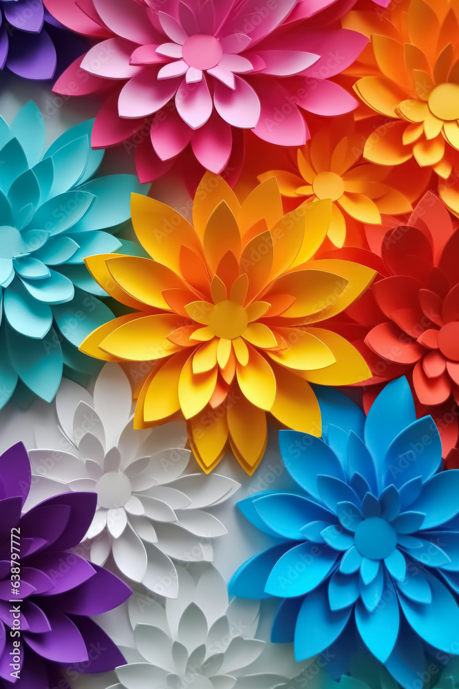 Obraz premium Creative paper abstract 3D flowers background. Beautiful elegant floral design. Generative AI.