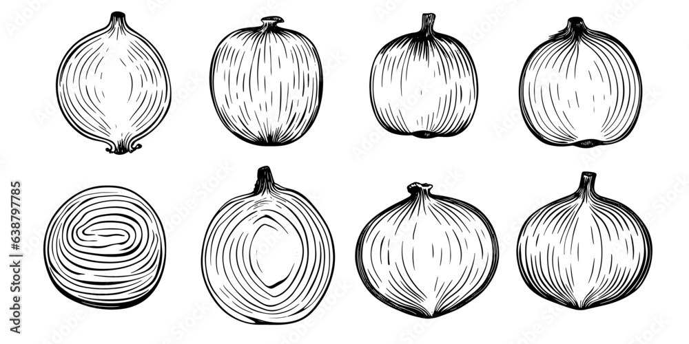Onion rings set, engraving style, Basic simple Minimalist vector SVG ...