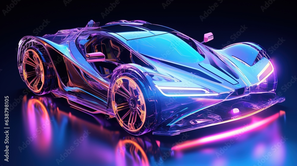 Neon sports transparent super car from the future. Design ai