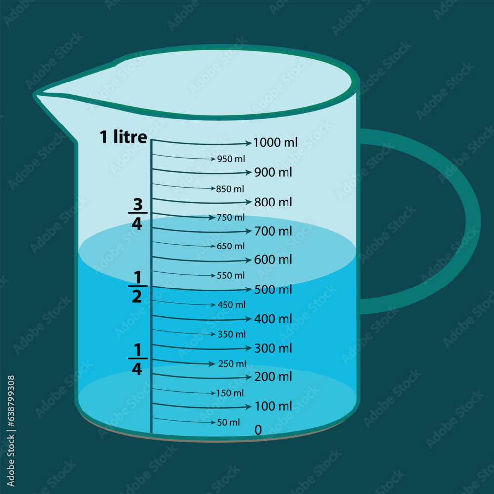 Scale measuring jug 800ml. with measuring scale. Beaker for chemical experiments in the laboratory. Vector illustration Scale measuring jug 800ml. with measuring scale. Beaker for chemical experiments in the laboratory. Vector illustration