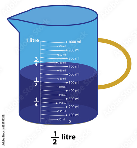 Scale measuring jug 500ml. with measuring scale. Beaker for chemical experiments in the laboratory. Vector illustration