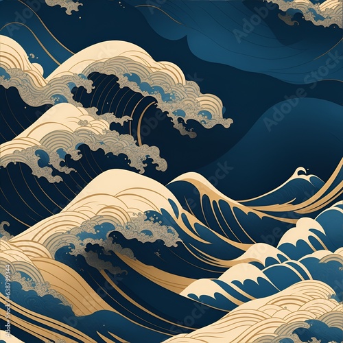 Photo of a painting of a wave in blue and gold © Usman