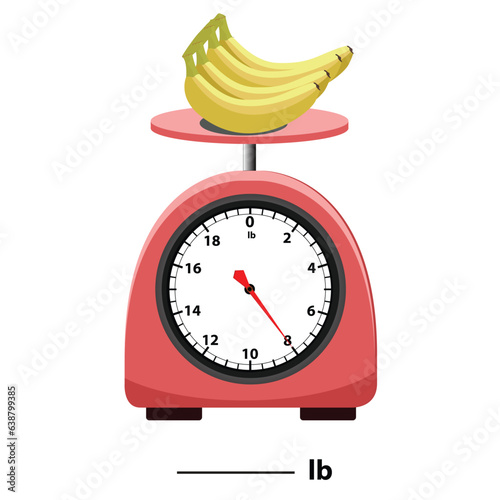 Measuring Scale OZ. Analog weight scale. Banana. isolated on white background. simple kitchen scale. vector illustration. measuring Analog scale clip art.