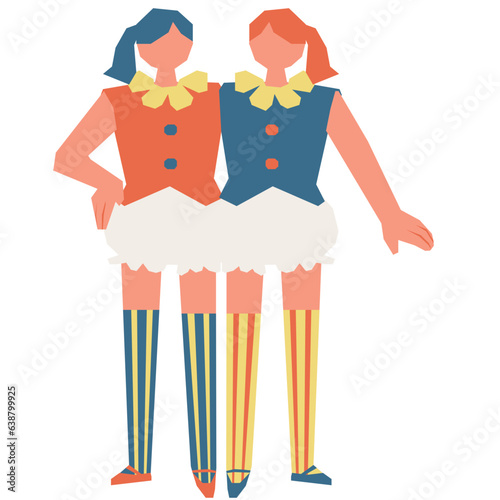 Twins circus performers flat illustration