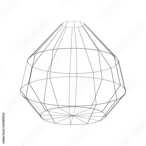 3D mesh grid, net wire, vector. 3D wireframe or geometric network in lines or mesh grid frames, science, and technology object