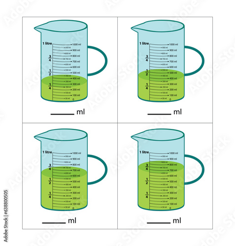 The scale measuring jug. with measuring scale. Beaker for chemical experiments in the laboratory. Vector illustration