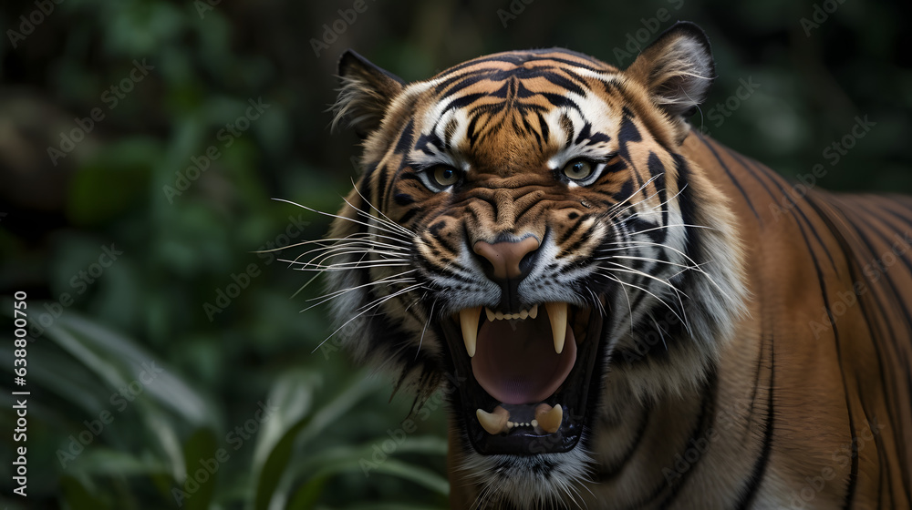 Close up of an angry bengal tiger
