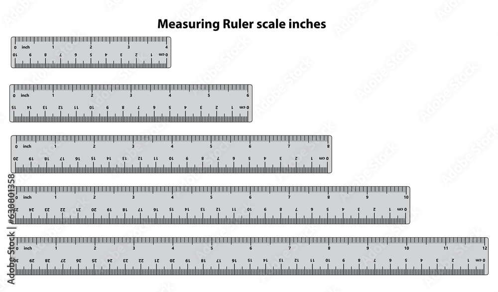 inch and metric rulers. Centimeters and inches measuring scale cm