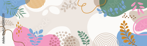 Design banner frame flower Spring background with beautiful. flower background for design. Colorful background with tropical plants. Place for your text.