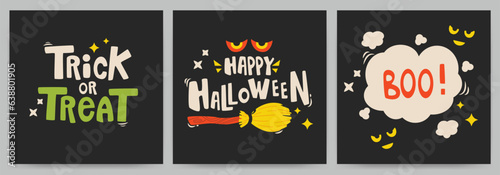 Halloween. Greeting cards or posters set with calligraphy.