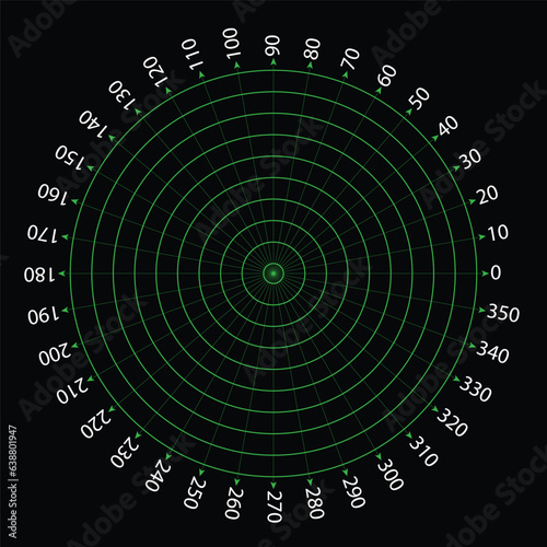 Round measuring circles. 360 degrees scale circle with lines, circular dial, and scales meter vector. Illustration circle degree, meter circular 360, measurement time or angle