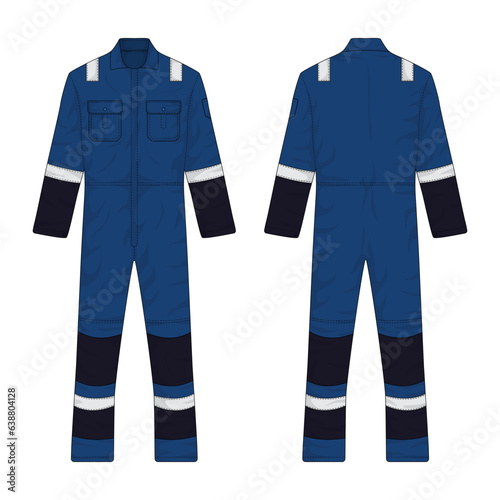 blue workwear mockup front and back view. vector illustration photo