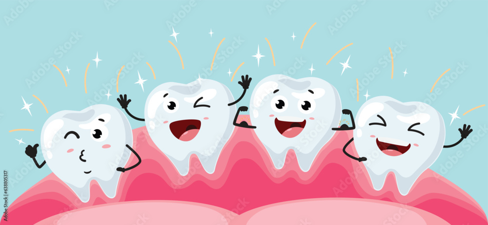 Fototapeta premium Cartoon clean and healthy tooth character, isolated on white background