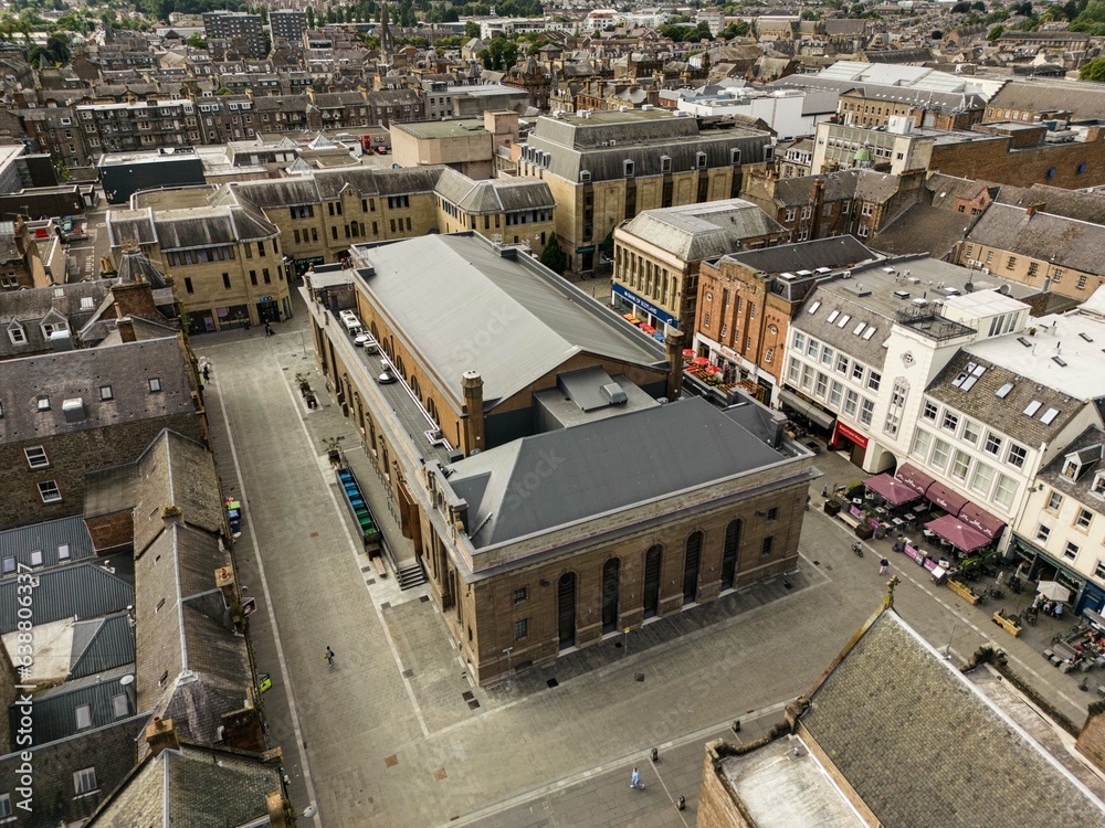 Fototapeta premium The new Perth Museum, Perthshire, Scotland. Taken by drone. Scottish museums