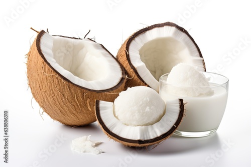 Fresh Cold Coconut with young coconut meat in Serve isolated white background