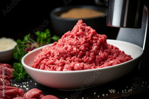 Ground meat, freshly minced, embodies its uncooked, natural state with vibrant authenticity Generative AI