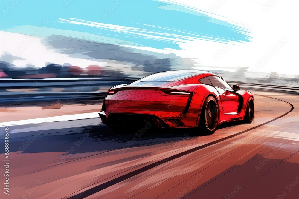 Fototapeta premium Sports car driving on the road. Generative AI