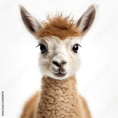 a cute baby Llama face infront in white background